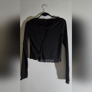 Dynamite Black Asymmetrical Button Women's Blouse